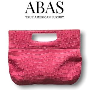 Abas Pink Croc Embossed Leather Clutch Bag